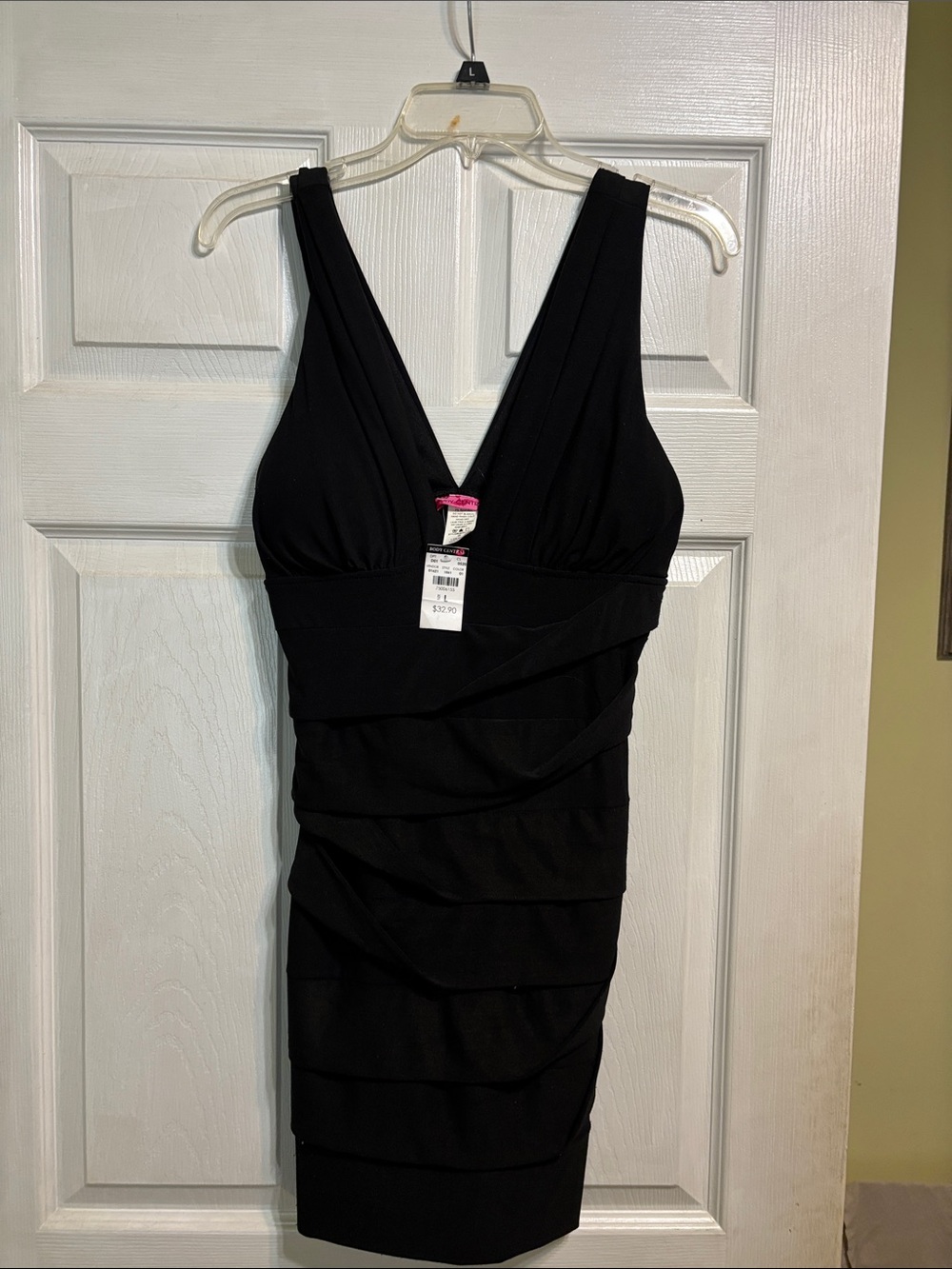 Body Central Black V-Neck Ruched Mini Dress
